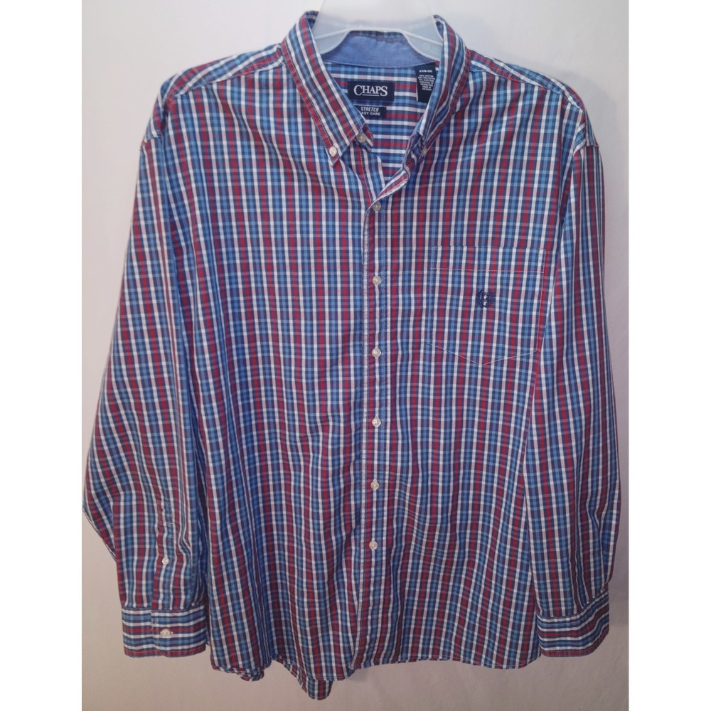 Men's Chaps Stretch Easy Care Long Sleeve Button Down Shirt, 2XB, Red White Blue